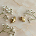 Gold Ribbed Crystal Studs